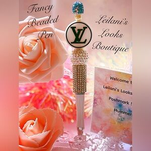 Fancy beaded pen/gifts/white beads/circle focal bead/